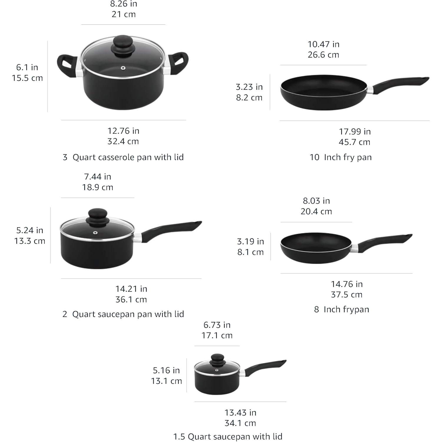 Amazon Basics Ceramic Non-Stick Cookware 8-Piece Set, Pots and Pans, Black