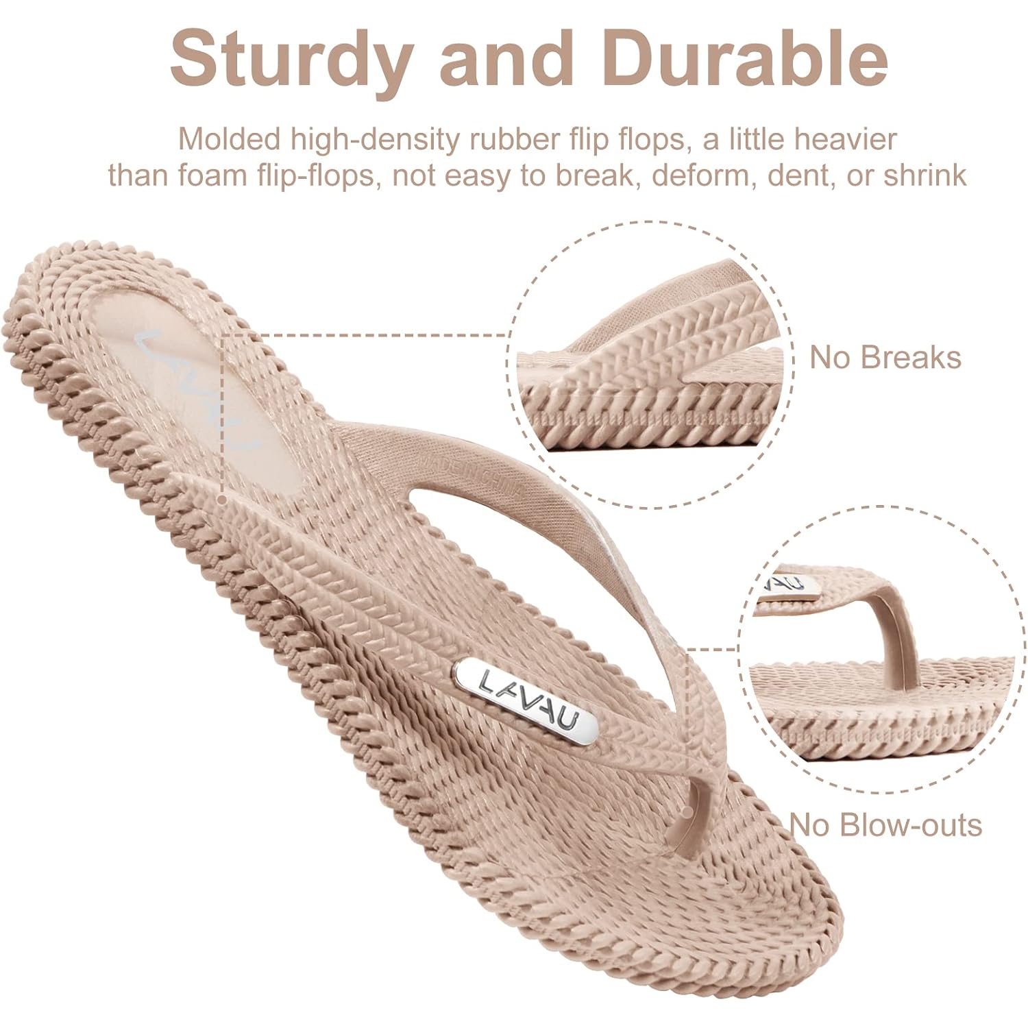 Lavau Flip Flops For Women, Waterproof Non Slip Thong Sandals For Shower Beach Pool, 100% Recyclable