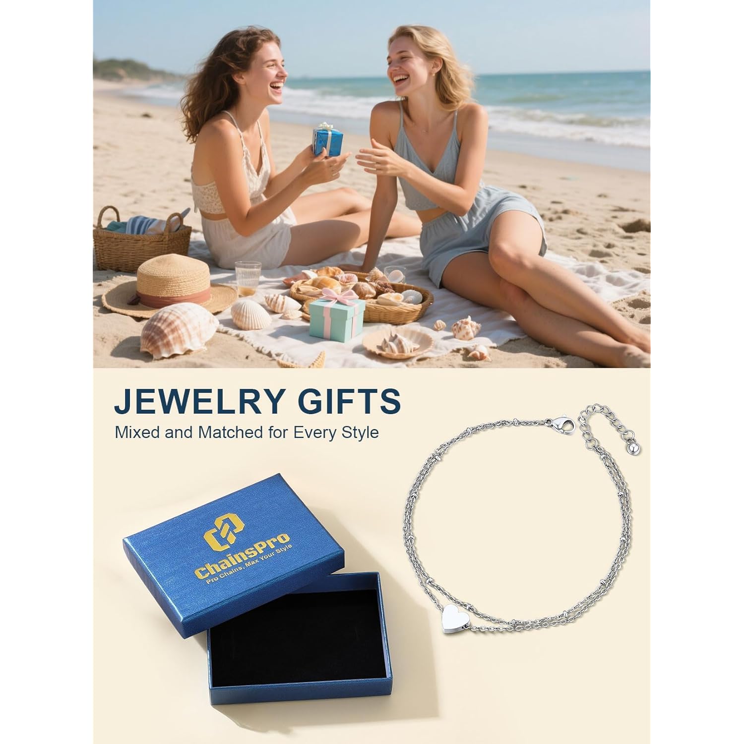 ChainsPro Anklets for Women Waterproof, Adjustable Stainless Steel/ Sterling Silver/14K Gold Plated Ankle Bracelets for Women, Non Tarnish Layered Anklets Beach Jewelry Gifts for Swimming & Daily Wear (Send Gift Box)
