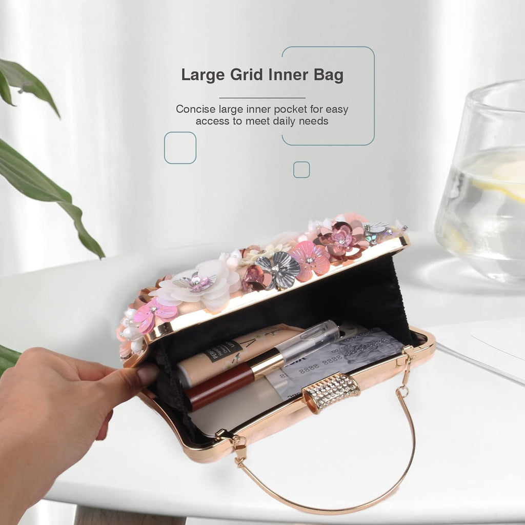 Women Clutches Flower Evening Handbag Chain Strap Shoulder Bag
