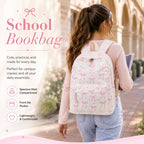 Backpack For Girls School Backpacks Bookbags For Elementary Middle School Women Laptop Backpacks (Bow Tie Beige, L-17)