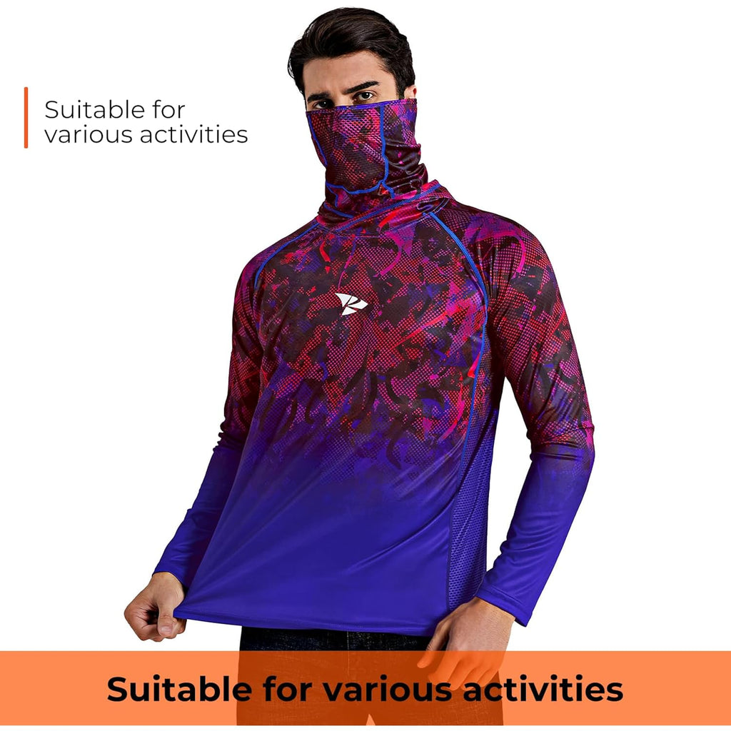 Rodeel Upf 50+ Men’S Long Sleeve Performance Fishing Hiking Shirt With Mask Uv Neck Gaiter Hoodie