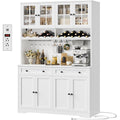 Hostack 75" Kitchen Pantry Storage Cabinet, Coffee Bar Hutch Cabinet, White | Tall Pantry Cabinet With Charging Station / Wide Countertop / Glass Doors / Wine Rack / Cup Holder / Drawers, Dining Room