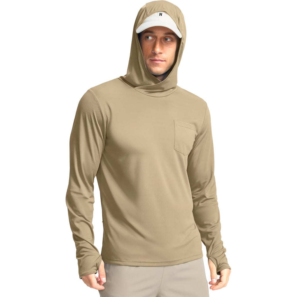 Men'S Sun Protection Shirts Upf 50+ Long Sleeve Hoodie With 2 Pockets Uv Spf Fishing Hiking Rash Guard Shirts