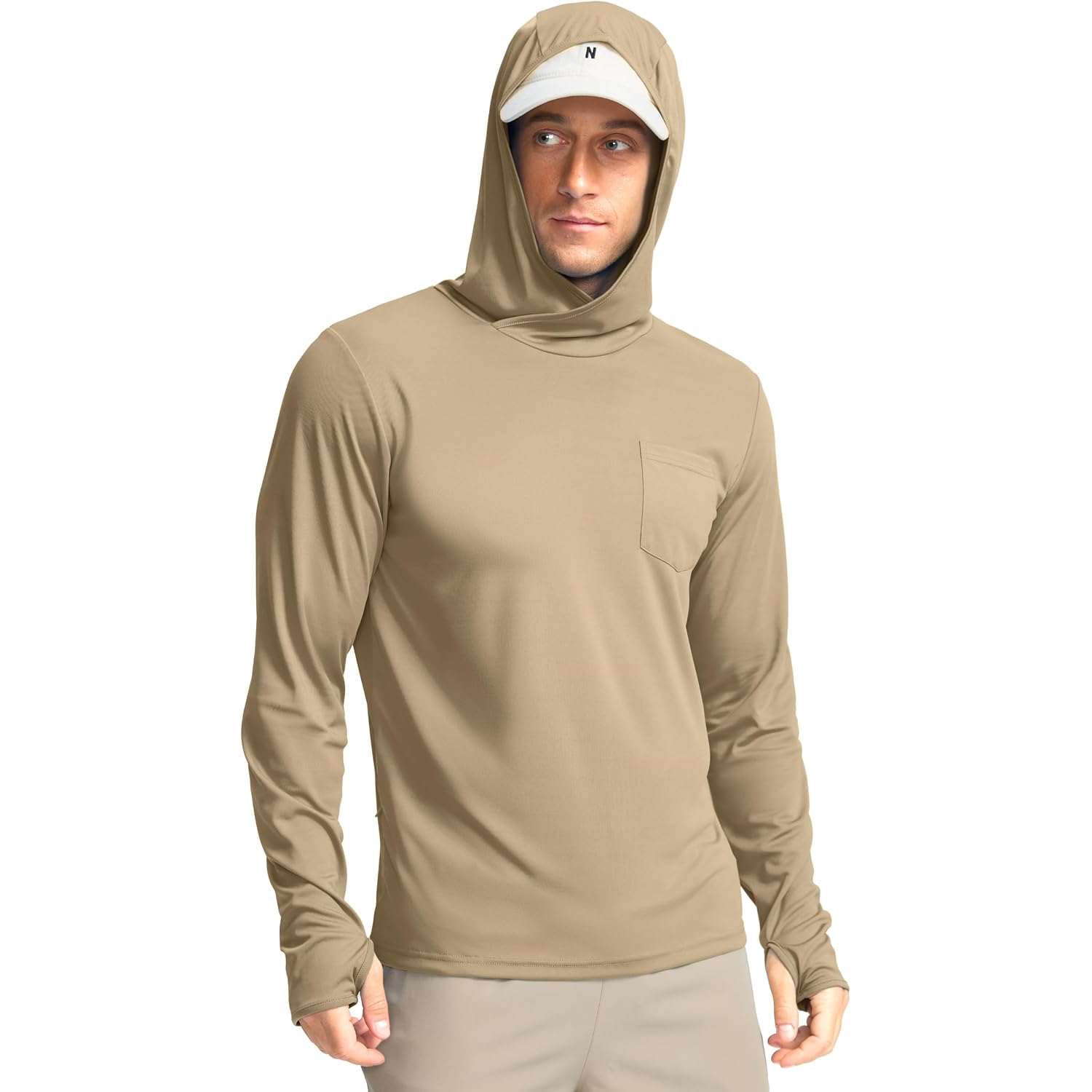 Men'S Sun Protection Shirts Upf 50+ Long Sleeve Hoodie With 2 Pockets Uv Spf Fishing Hiking Rash Guard Shirts