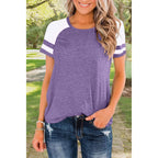 Heymiss Womens Shirts Casual Tunic Tops Color Block Crewneck Summer Loose Fitting Workout Tee Shirts A11_light Purple