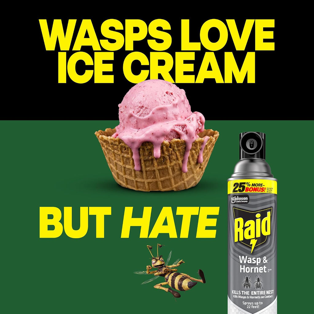 Raid Wasp & Hornet Killer Spray, Kills The Entire Nest, For Paper Wasps, Yellow Jackets, Mud Daubers, And More, 17.5 Oz