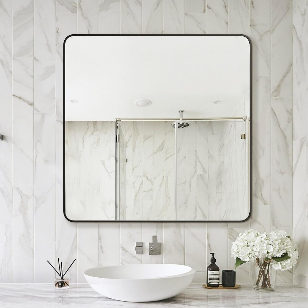 Bathroom Vanity Mirror, Black Framed Bathroom Mirror For Over Sink, High-Definition Bathroom Mirror, Versatile Bathroom Vanity Mirror, Hangs Horizontally Or Vertically(30X30, Black)