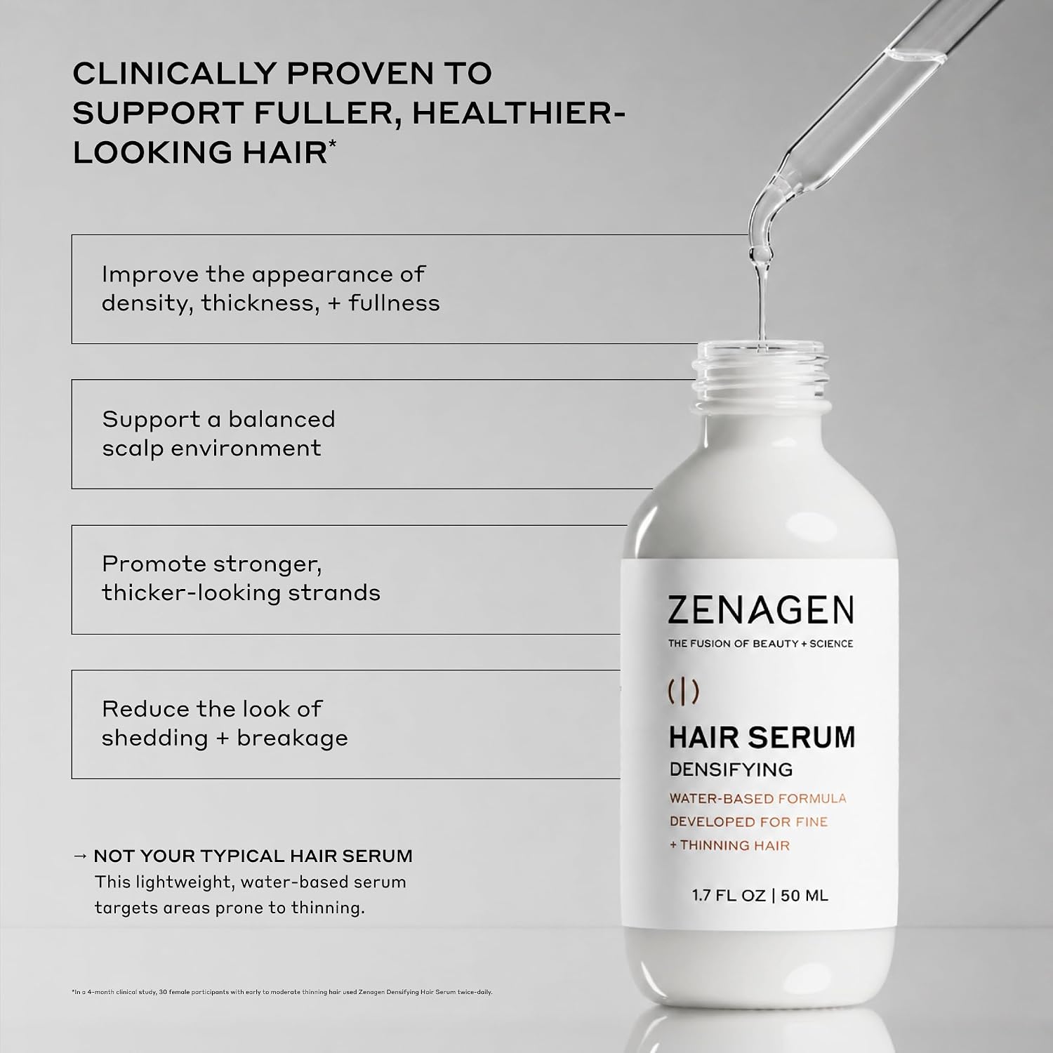 Zenagen Densifying Hair Serum For Fine + Thinning Hair | Boosts Hair Density, Strengthens & Nourishes Hair Follicles, Non-Greasy Water-Based Formula, Plant-Based, Vegan, All Hair Types