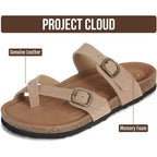 Project Cloud 100% Genuine Leather Womens Sandals -Lightweight Womens Slides Memory Foam Insole & Cork Footbed Sandals Women - Non-Slip Beach Essentials Summer Sandals For Women 2026 (Lian)