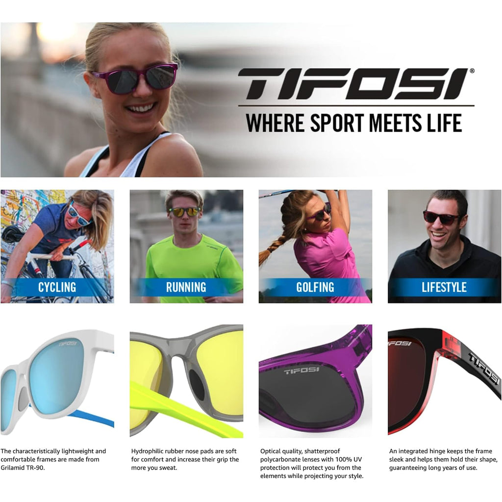 Tifosi Swank Sport Sunglasses - Tangle Free - Ideal For Cycling, Golf, Hiking, Pickleball, Running and Great Lifestyle Look Smoke With Bright Blue Mirror