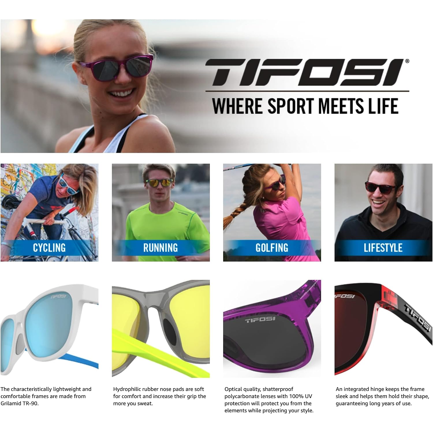 Tifosi Swank Sport Sunglasses - Tangle Free - Ideal For Cycling, Golf, Hiking, Pickleball, Running and Great Lifestyle Look Smoke With Bright Blue Mirror