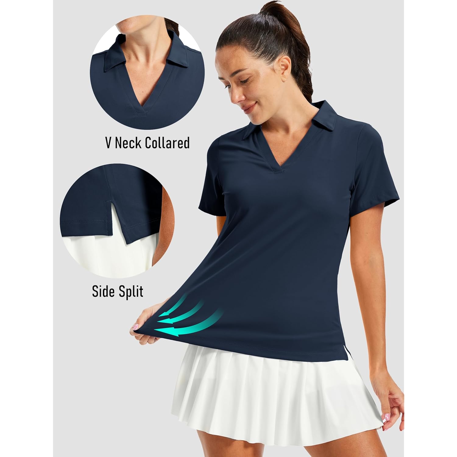 Women's Polo Shirts Short Sleeve V Neck Collared Golf Shirts UPF 50+ Quick Dry Work Casual Summer Tops