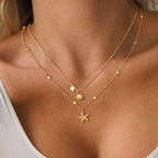 Shell Necklace for Women,14k Gold Plated Layered Starfish Conch SeaShell Pearl Pendant Charm Necklace,Non Tarnish Adjustable Stainless Steel Chain Stack Jewelry for Summer Beach Vacation