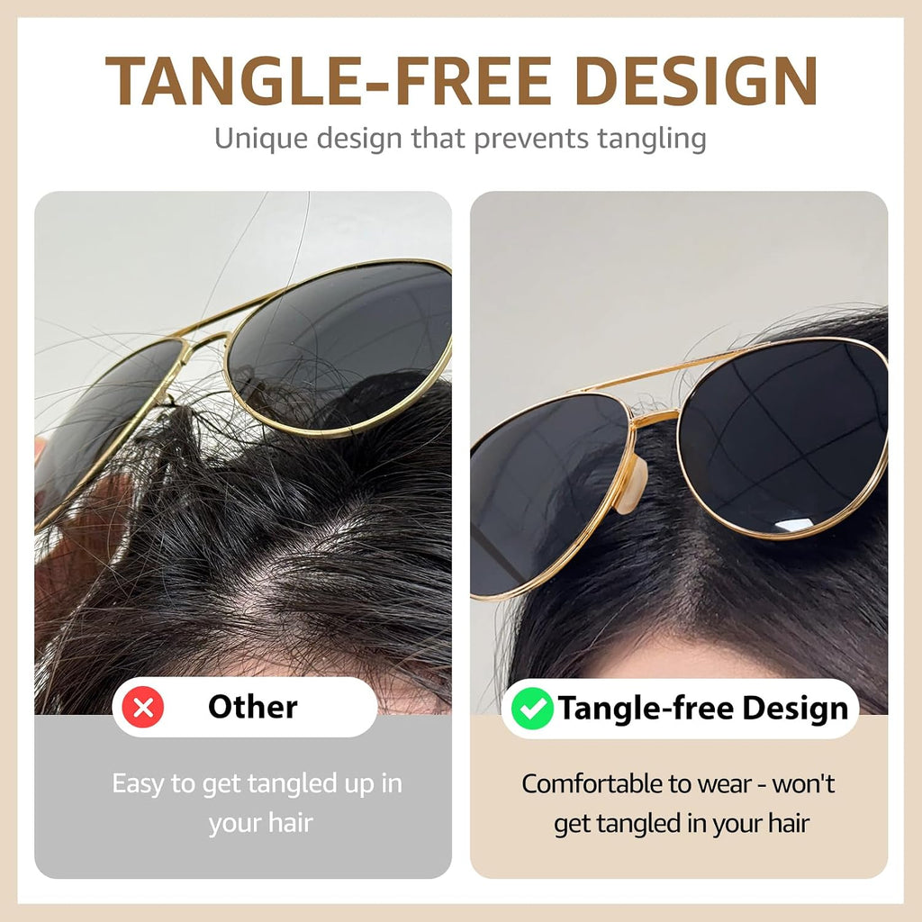 TJUTR Tangle Free Aviator Sunglasses for Women Men, Polarized UV400 Protection Trendy Shades, No-Snag Metal Frame Glasses A23 Satin Silver/Chrome Silver