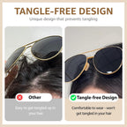 TJUTR Tangle Free Aviator Sunglasses for Women Men, Polarized UV400 Protection Trendy Shades, No-Snag Metal Frame Glasses A23 Satin Silver/Chrome Silver