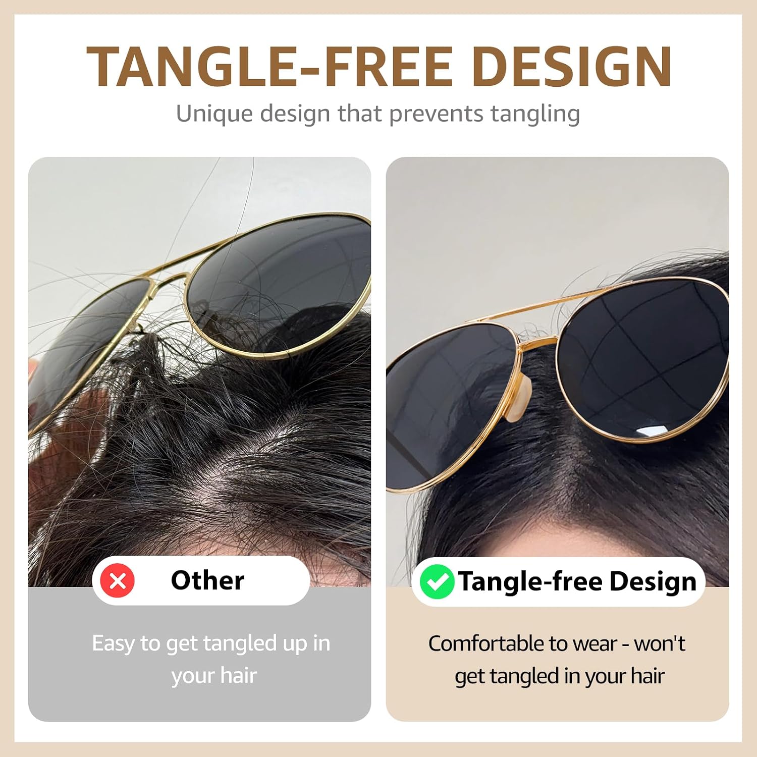 TJUTR Tangle Free Aviator Sunglasses for Women Men, Polarized UV400 Protection Trendy Shades, No-Snag Metal Frame Glasses A23 Satin Silver/Chrome Silver
