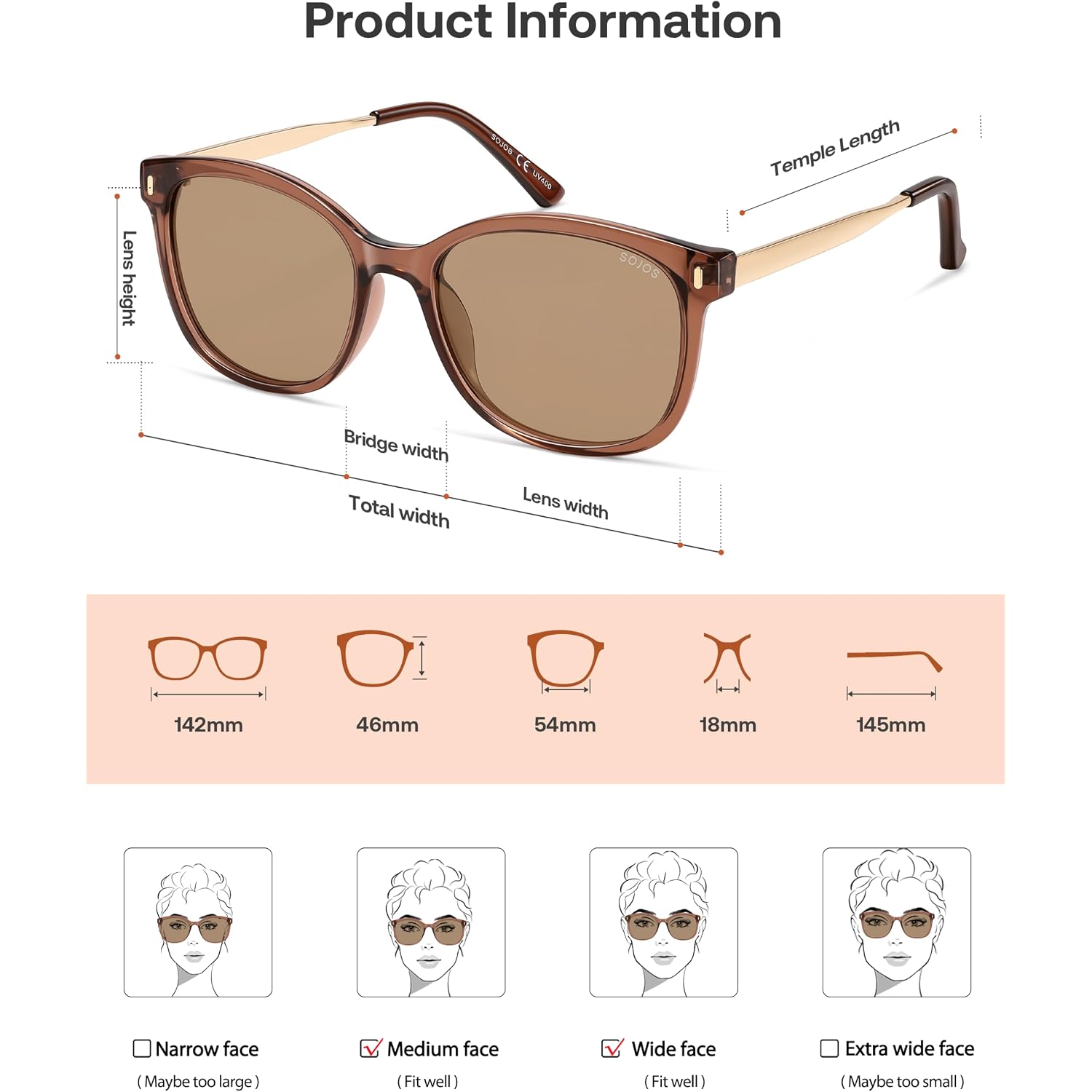 Sojos Classic Square Polarized Sunglasses For Women Oversized Trendy Retro Uv Protection Shade Sj2640