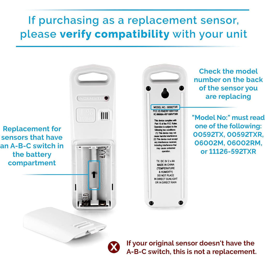 Acurite Wireless Indoor Outdoor Temperature And Humidity Sensor With A-B-C Switch (06002M / 592Txr)