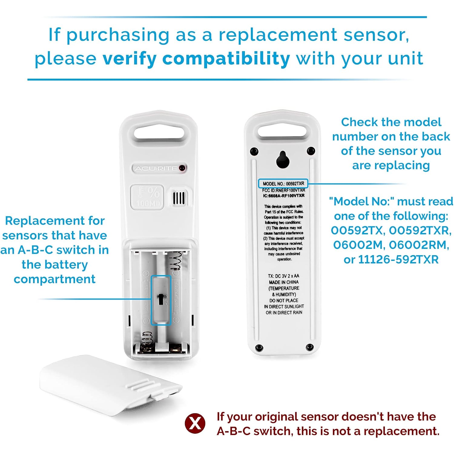 Acurite Wireless Indoor Outdoor Temperature And Humidity Sensor With A-B-C Switch (06002M / 592Txr)