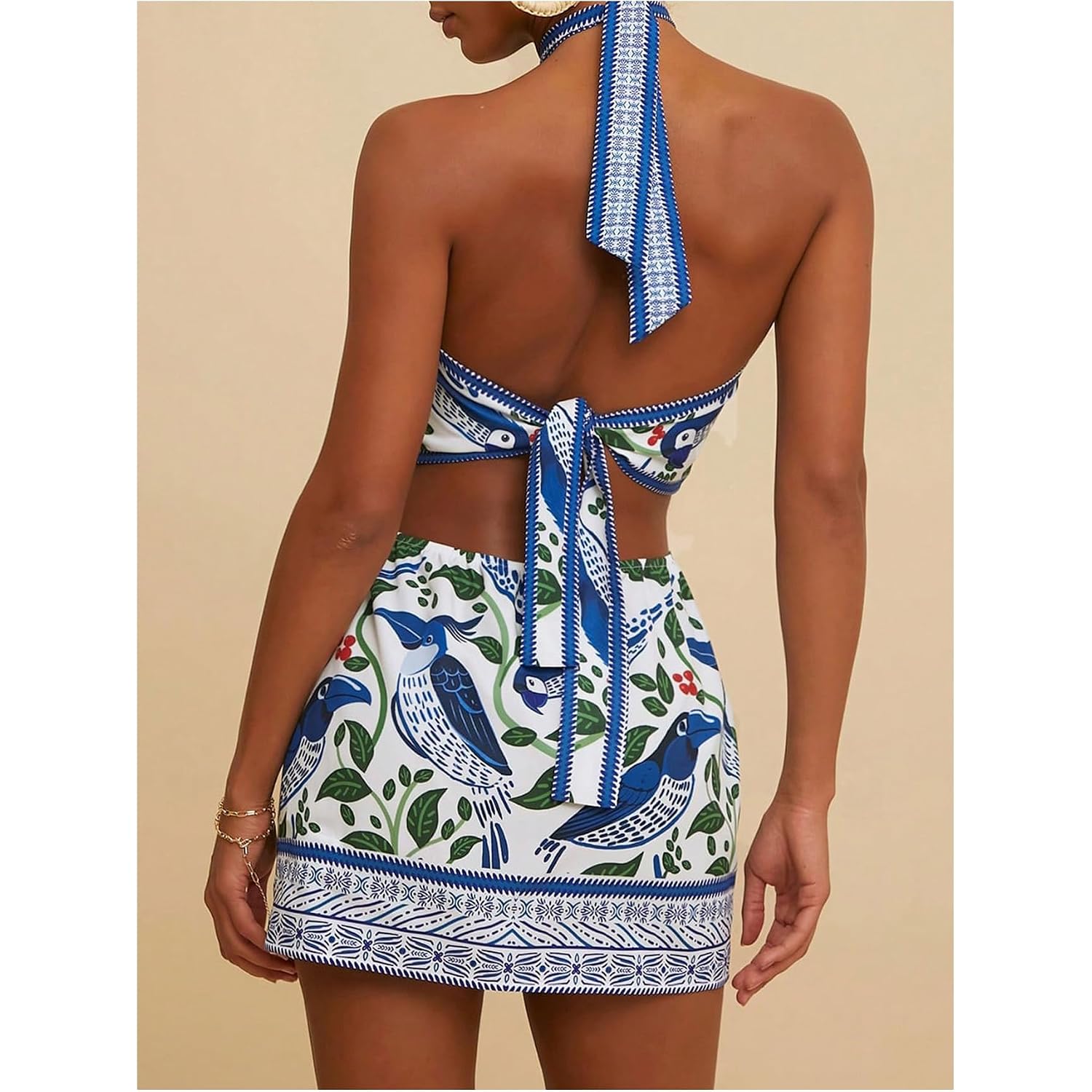 Makemechic Women'S Boho Mini Dress Summer Beach Vacation Halter Dresses Floral Sundress
