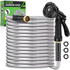 Garden Hose 50Ft, Heavy Duty Stainless Steel Water Hose With 10 Functional Nozzles, No Kink, Lightweight And Flexible, Easy To Use And Store, Strong And Sturdy, Suitable For Yard And Lawn