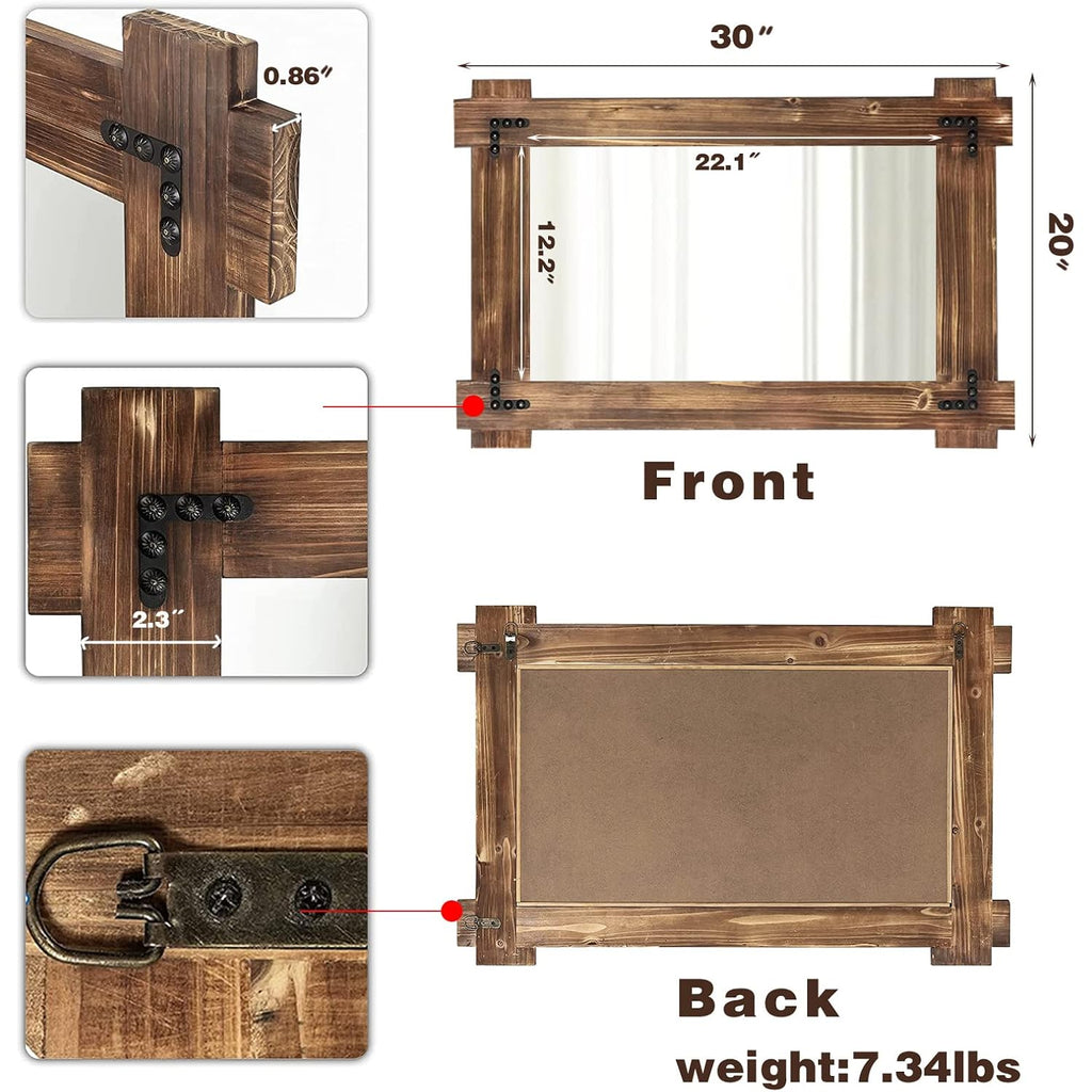 Memorecool Rustic Wood Mirror For Bathroom, Farmhouse Wall Mounted Vanity Mirror, Rectangular Wooden Framed Mirror For Bedroom Living Room Entryway, 30 X 20 Inch