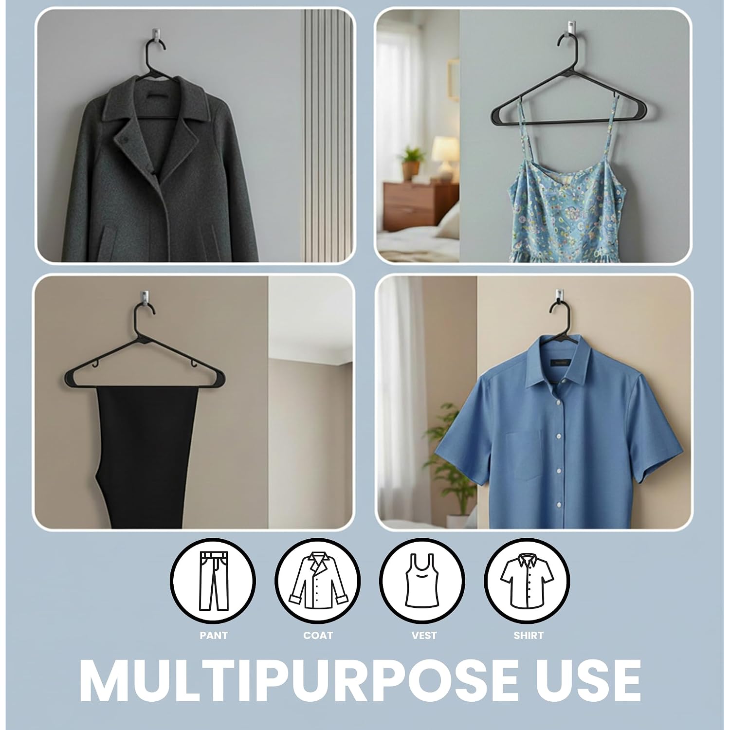 Utopia Home Plastic Hangers 50 Pack – Built-In Strap Hooks Black | Space Saving | Durable & Strong | Closet Organizer | Clothes Hangers | Ideal For Shirts, Pants, Skirts & Coats