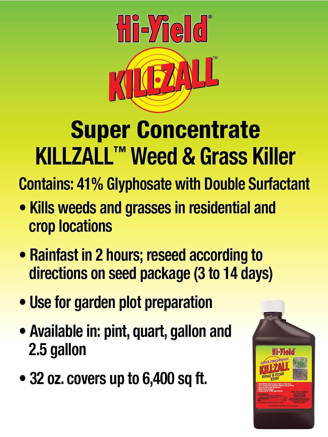 Hi-Yield (33693) Super Concentrate Killzall Weed & Grass Killer, 1 Gal | Glyphosate 41% Super Concentrate - Kills Weeds & Grasses To Root, Mixes To Treat Large Areas, 1 Gal - Serious Diyers
