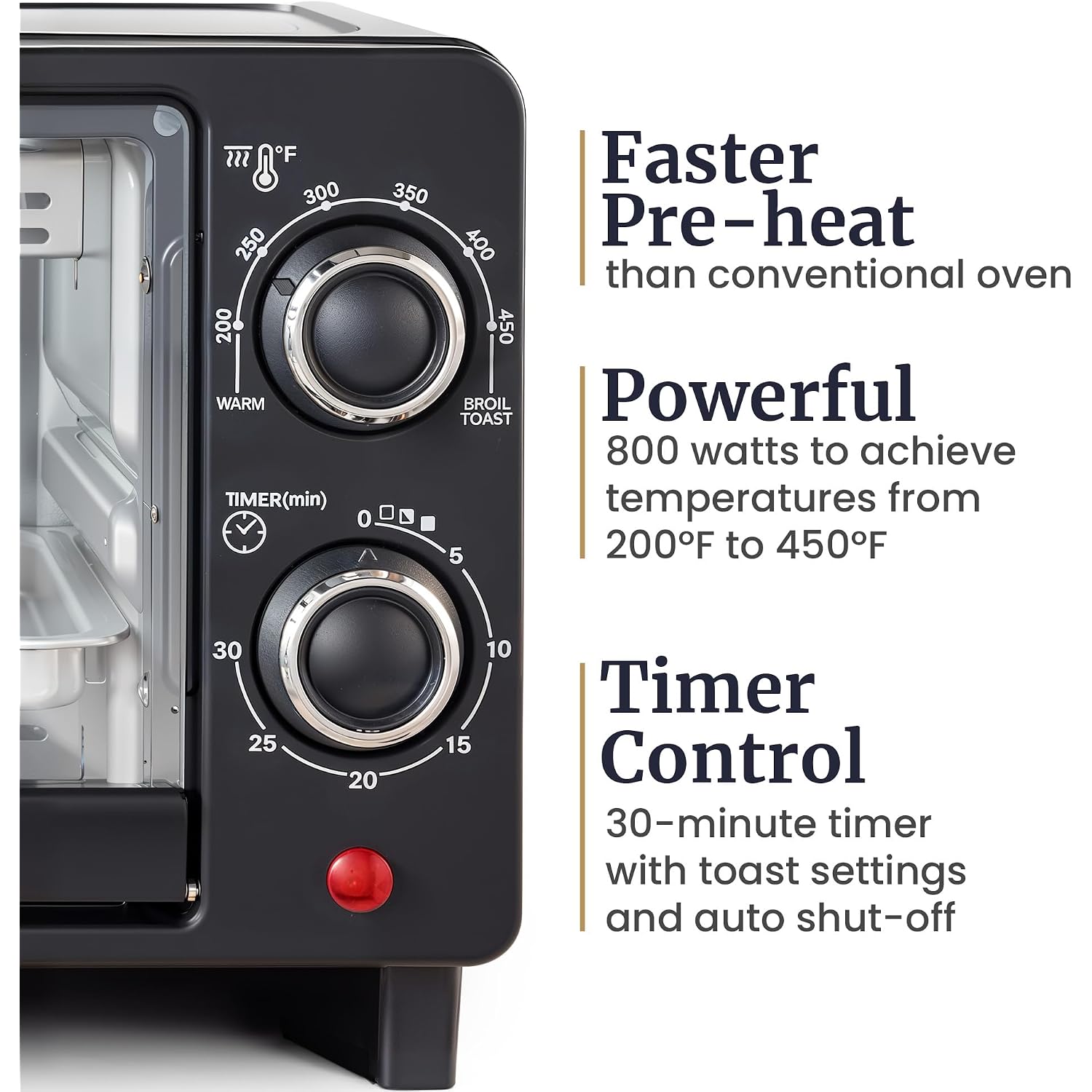Elite Gourmet Eto490 9L/4 Slice Countertop Toaster Oven With 30-Minute Timer, Adjustable Temperature Control, Includes Baking Pan, Wire Rack And Crumb Tray, Bake, Broil, Toast, Black