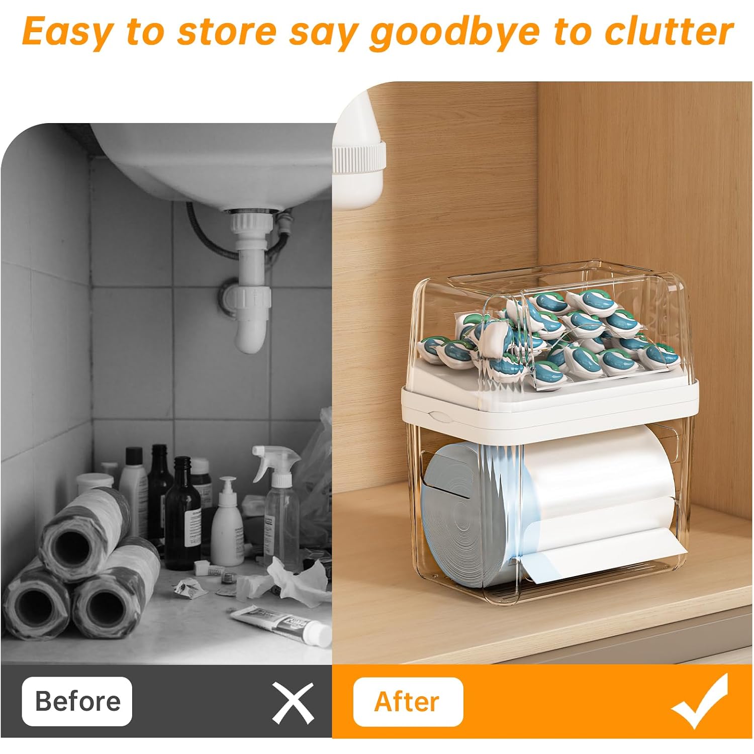 2-In-1 Trash Bag Holder Laundry & Dishwasher Pods Container,Garbage Bag Dispenser With Removable Lids,Kitchen Organizer And Under Sink Storage Box