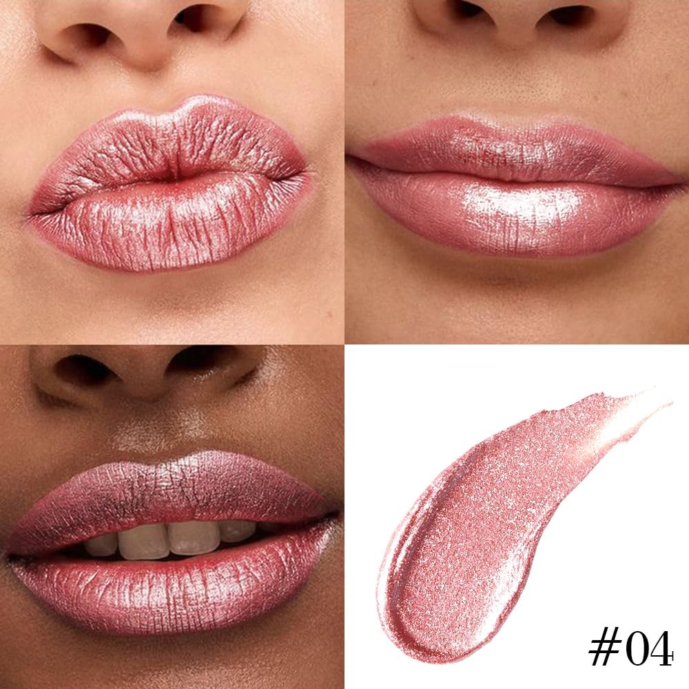 Rose Gold Metallic Lip Liner And Lipstick Combo Lip Gloss Tints Stain Set Makeup For Women Long Lasting Waterproof 24, Light Pink Metallic Glitter Shimmer Iridescent Liquid Lipstick Lippies Lip Gloss