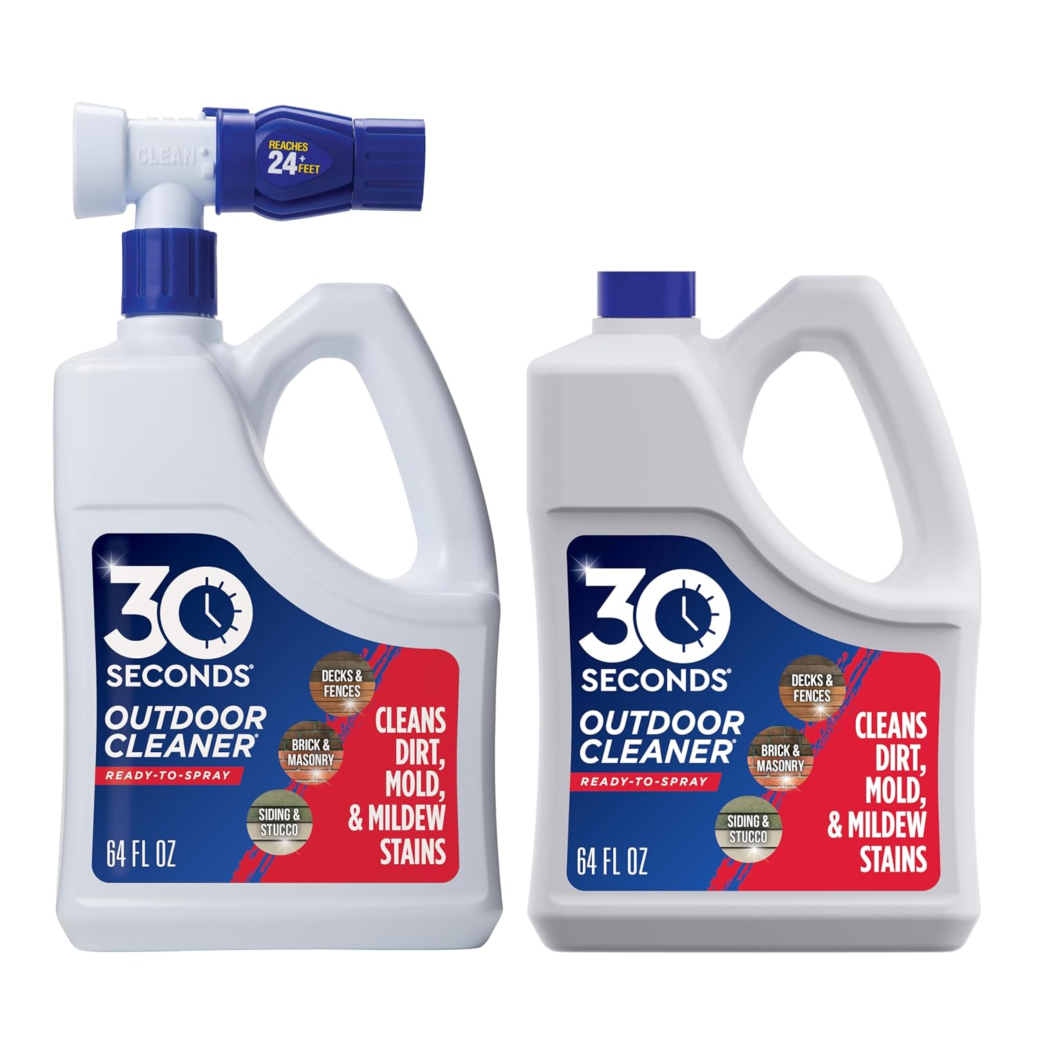 30 Seconds Outdoor Cleaner 2 Pack With Hose End Sprayer - Cleans Stains From Algae, Mold And Mildew On Vinyl Siding, Deck, Patio, Brick And More