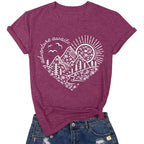 Women Adventure Awaits Outdoor Graphic Tee Shirt Kindness Heart Printed Hike Mountain Nature Travel Shirt Workout Tops Purple-a