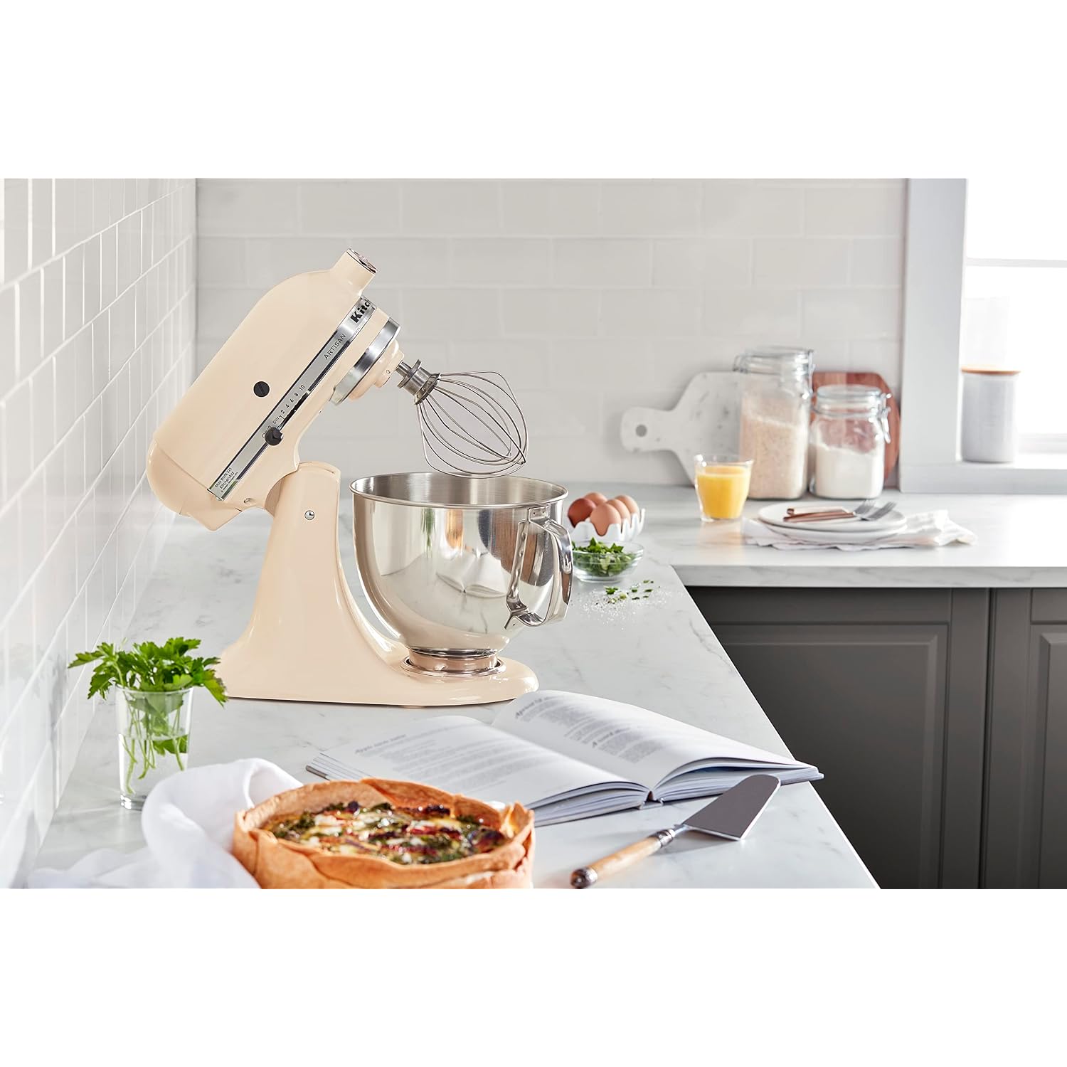 Kitchenaid Artisan Series 5 Quart Tilt Head Stand Mixer With Pouring Shield Ksm150Ps, Almond Cream