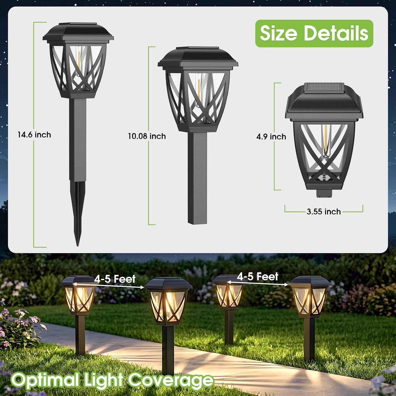 Solar Pathway Lights Outdoor 10 Pack, Auto On/Off Waterproof Solar Garden Lights, Energy Saving Led Landscape Outside Lights For Yard, Walkway, Patio & Driveway Decor