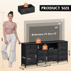 Wlive 12 Drawer Dresser For Bedroom, Black Dresser Tv Stand For 65, 70, 75 Inch Tv With Led Light & Charging Station, Wide Chest Of Drawers With Open Shelves, Fabric Dressers For Closet, Living Room