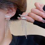 Silver Rhinestone Tassel Earrings for Women Long Tennis Prom Earrings Crystal Chain Dangle Earrings Wedding Party Jewelry (A)