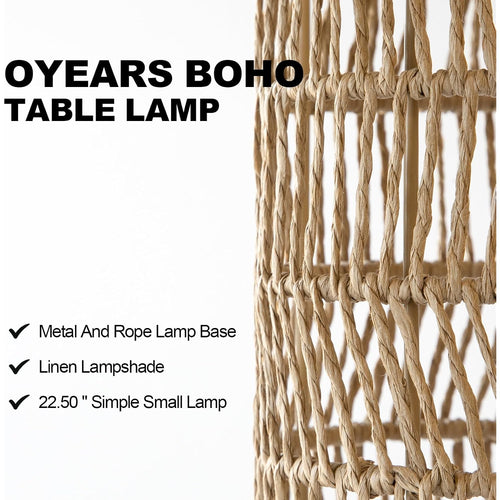 22.5" Boho Table Lamps Set Of 2 For Living Room, Bedside Lamp For Nightstands, Rattan Lamp For Bedroom, Farmhouse Table Lamp For Room Decor, End Table, Retro, Brown（Not Include Bulbs）