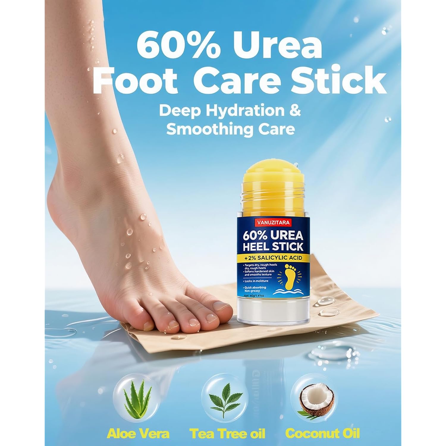 Urea Cream 60% with 2% Salicylic Acid, Foot Cream 60 Percent for Feet & Hands, Maximum Strength Urea Stick for Rough, Dry Cracked Feet Hands Elbows, Callus Remover, Skin Softener Balm 1.41oz
