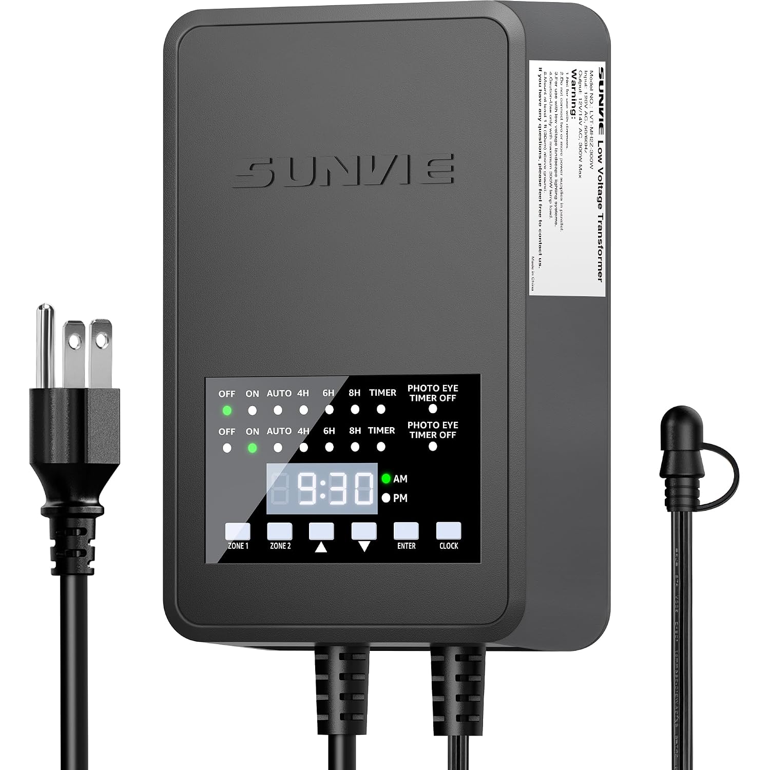 Sunvie 300W Low Voltage Landscape Transformer With 2 Independent Control Output Landscape Lighting Transformer With Timer And Photocell Sensor 120V Ac To 12/14V Ac Weatherproof Low Voltage Transformer