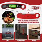 Meat Thermometer Digital, Instant Read Food Thermometer, Red | Waterproof Cooking Thermometer With Doneness Chart, Backlight, F/C Switch For Bbq, Candy, Oil