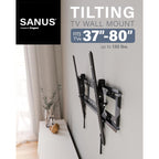 Sanus Tilting Tv Wall Mount Bracket For 37" To 80" Displays Up To 130Lbs- Universal Low Profile Design W/ 10 Degree Tilt - Premium Tv Mount Perfect For Oled & Qled