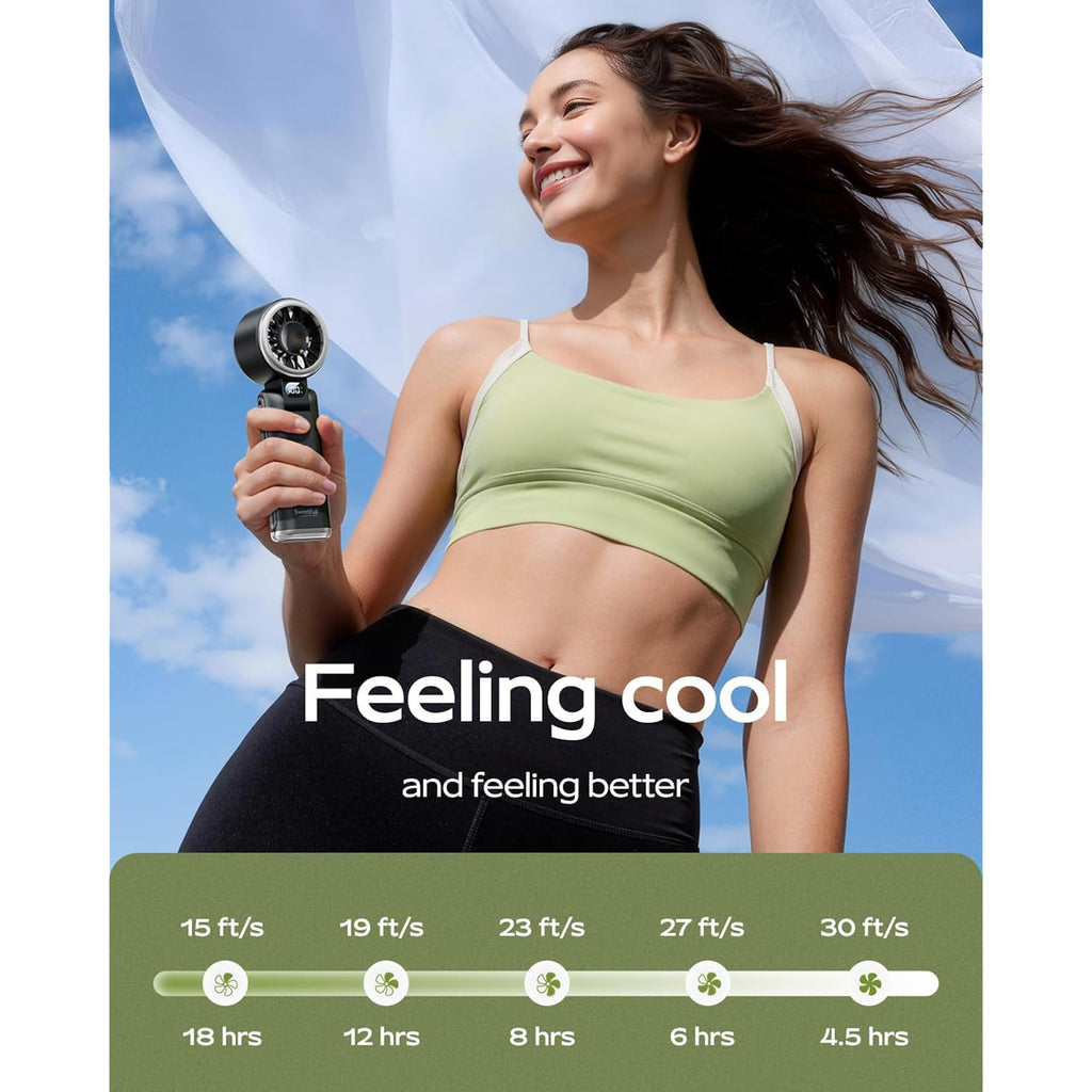 Sweetfull Portable Handheld Turbo Fan - Portable Fans Rechargeable, 5000Mah, 180° Adjustable, 5 Speed Wind, Digital Display Electric Personal Hand Fan Quiet, Travel Essentials, Beach Vacation (Black)