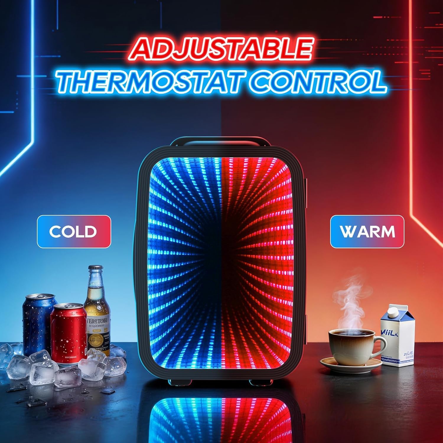 Mini Fridge, 4L/6 Can Small Fridge With Dimmable Gaming Light For Bedroom,Office,Gaming Room And Car,Ac/Dc Portable Thermoelectric Cooler & Warmer For Food, Drinks, Skincare,Black