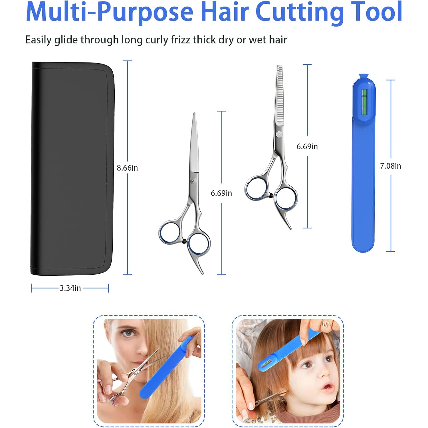 Professional Hair Cutting Kit For Women & Kids - Hair Scissors, Split Ends Trimmer & Bangs Clips - Diy Home Haircut Tools For Precision Cutting, Styling & Trimming