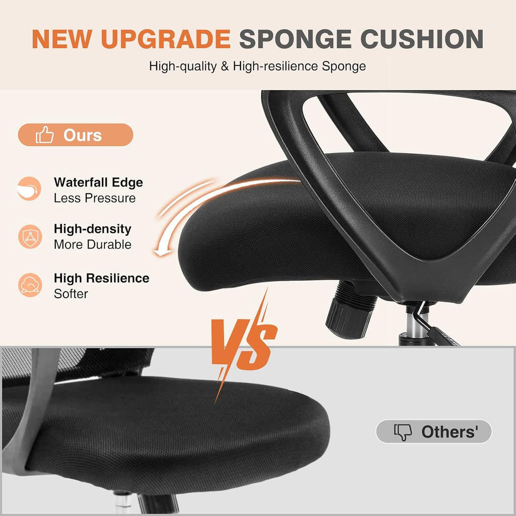 Sweetcrispy Home Office Managerial Executive Chair With Ergonomic Design, Mid-Back Mesh 360° Swivel, Comfortable Lumbar Support, Comfy Arms For Bedroom,Study,Student, Black