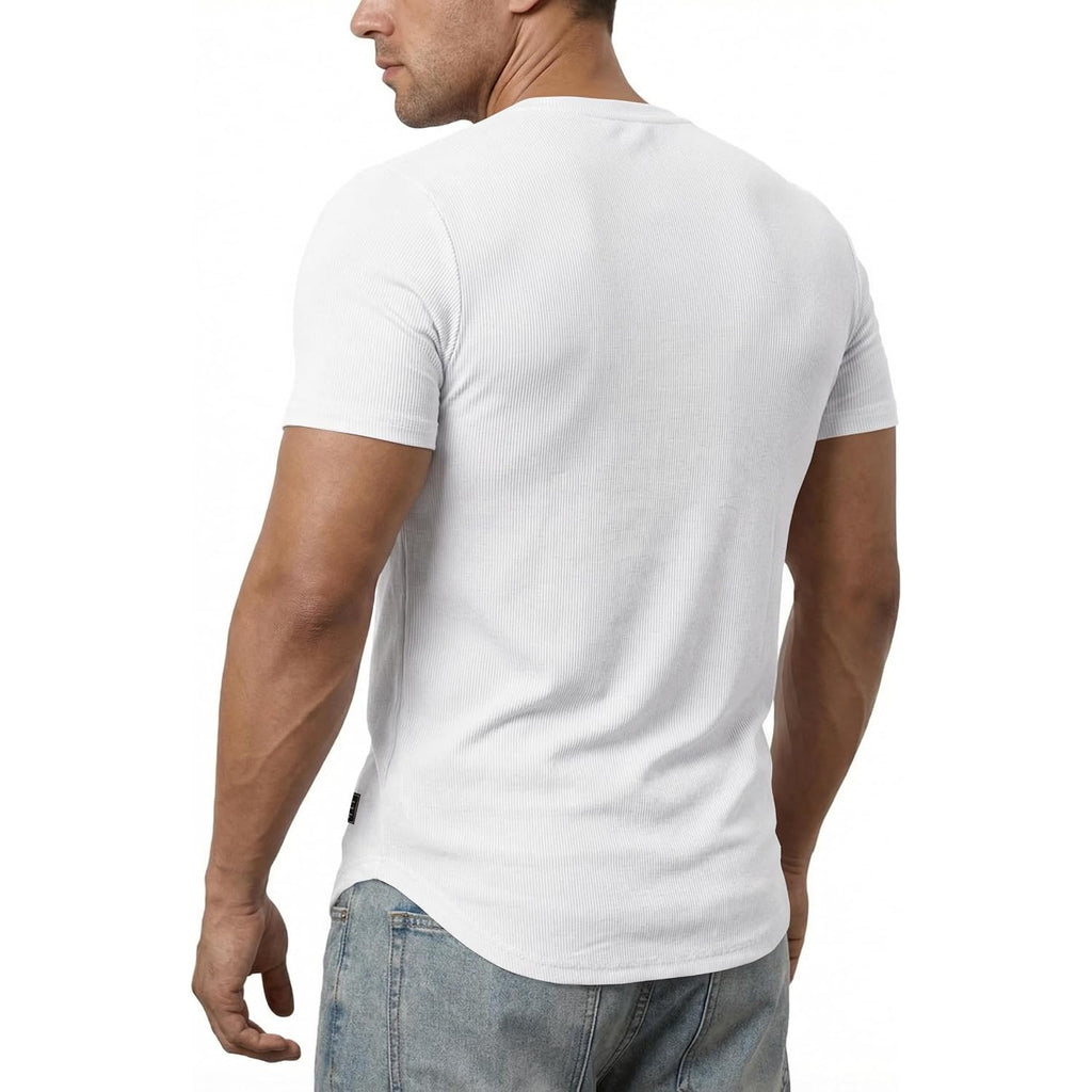 Jmierr Mens Muscle Slim T Shirts Texture V Neck Longline Henley Gym Workout Athletic Tee Shirt