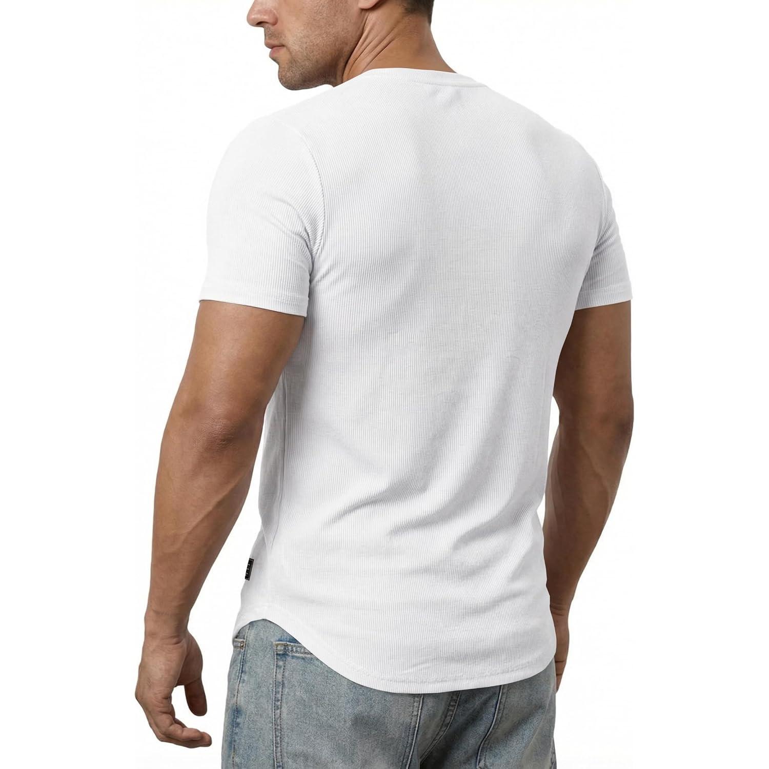 Jmierr Mens Muscle Slim T Shirts Texture V Neck Longline Henley Gym Workout Athletic Tee Shirt