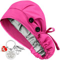 Satin Lined Scrub Cap For Women Ponytail Hair Surgical Nurse Cap 4 Buttons